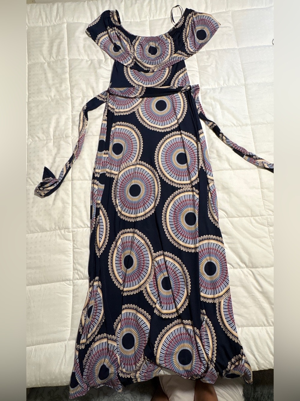 Navy Maxi Dress with Circular Medallion Print